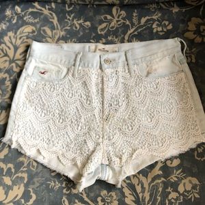 White Lace Light Wash Denim Shorts
